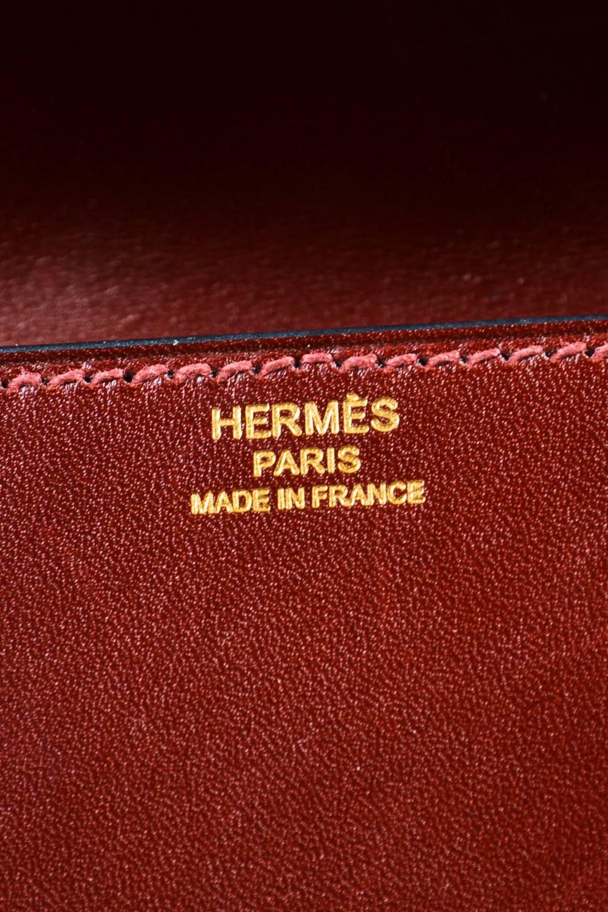 Hermes Oxblood Red Box Calf Leather Gold Tone Stud 