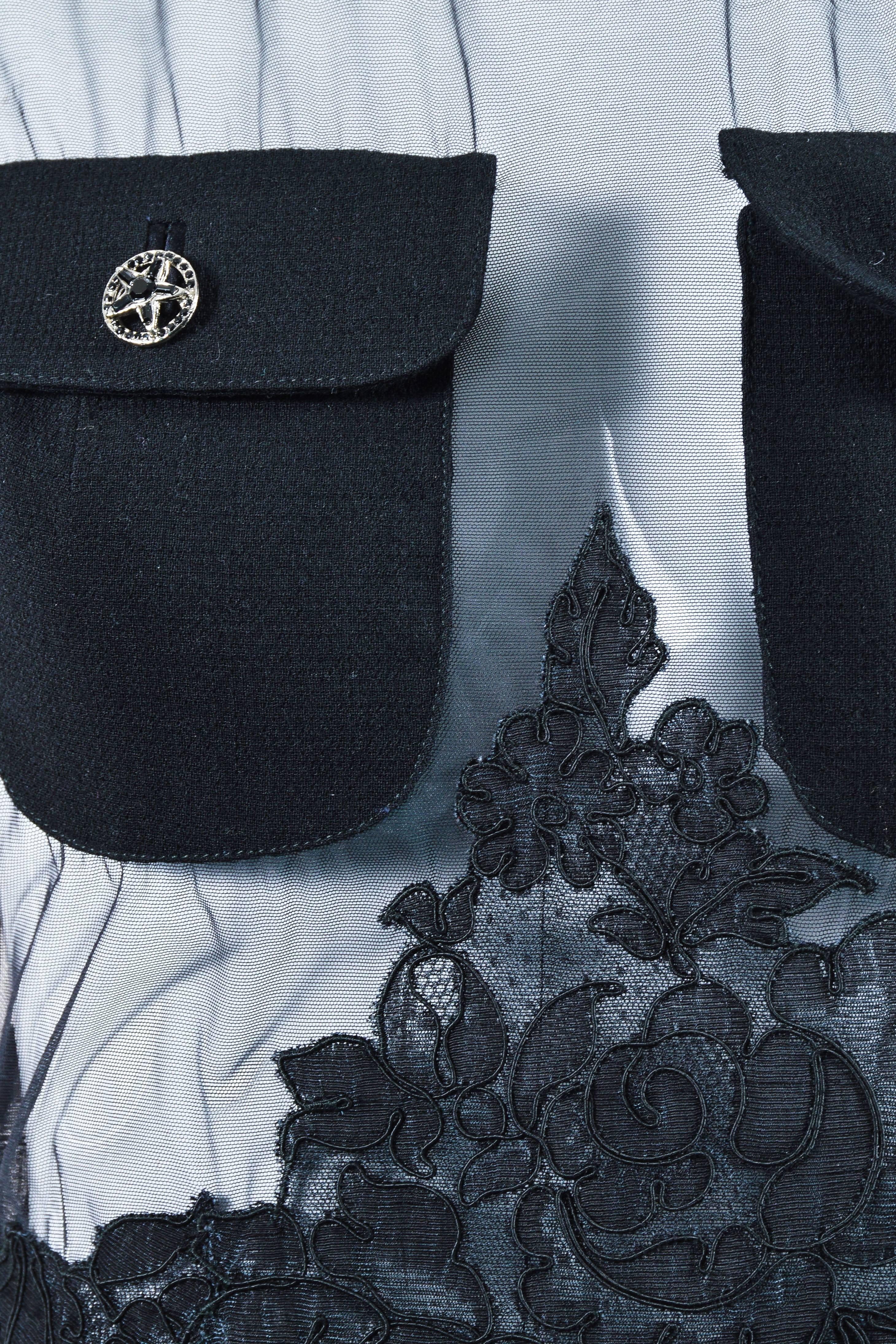 Vintage Istante By Gianni Versace NWT Black Wool Silk Sheer Sheath Dress SZ 42 For Sale 1
