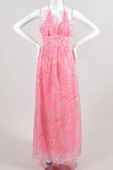 Vintage Oscar de la Renta Boutique Pink Paisley Print Halter Maxi Dress SZ 6
