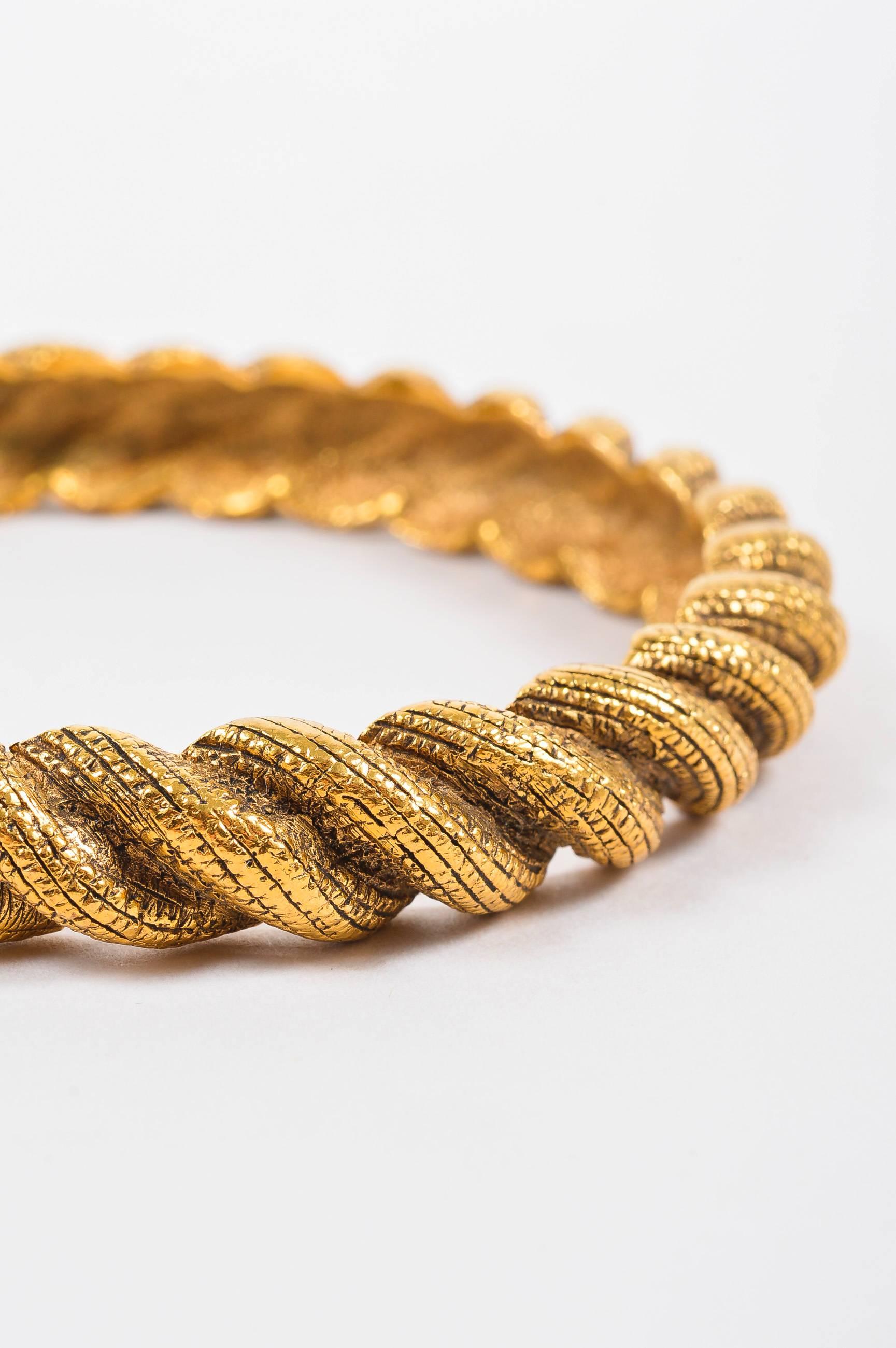 Vintage Chanel Gold Tone Textured Etched Rope Set of 3 Bangle Bracelets For Sale 2