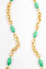 Vintage Chanel Gold Tone Green Chain Link Beaded Long Necklace