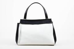 Celine Black White Leather Bi Color "Large Edge" Satchel Bag