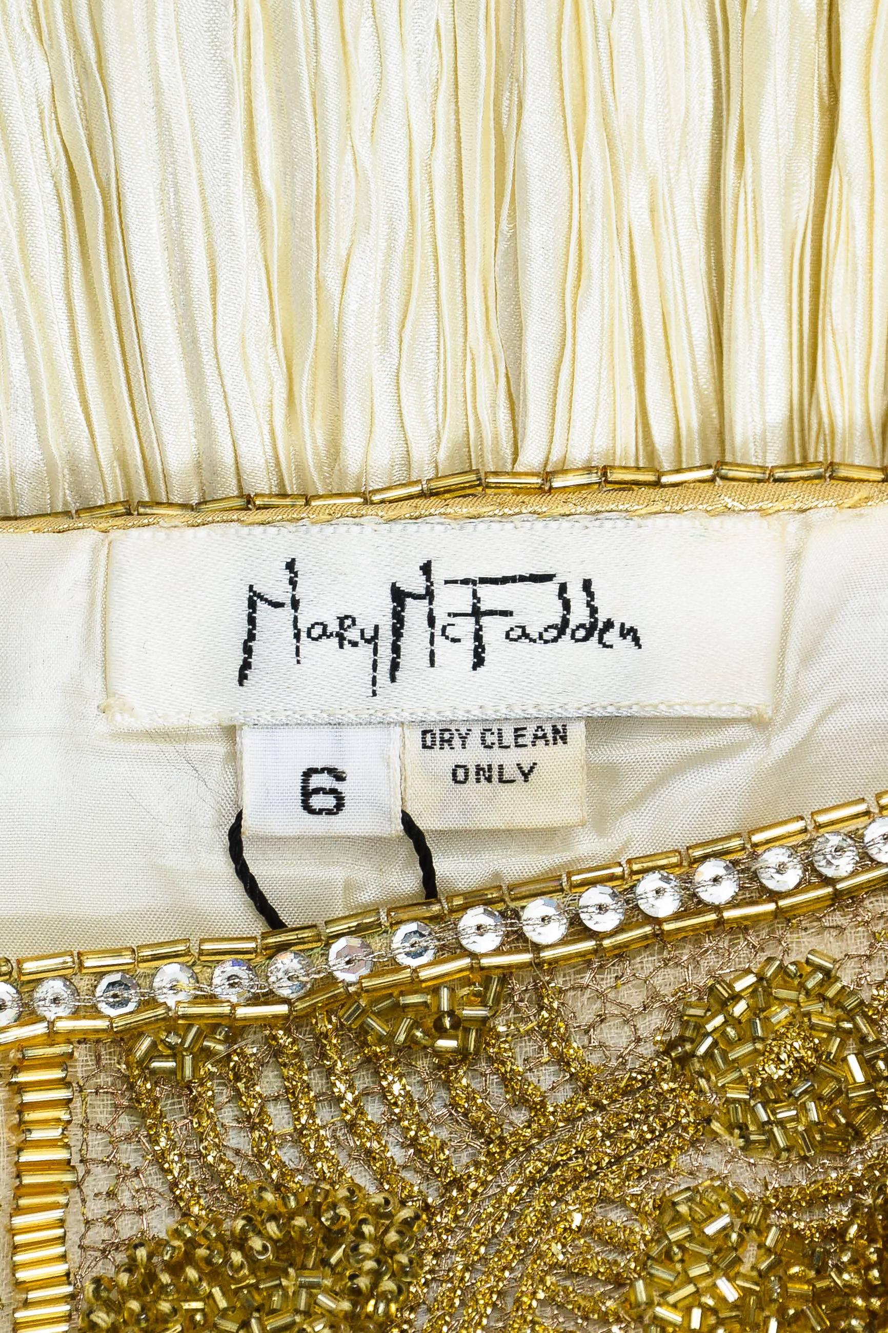 Women's Vintage Mary McFadden White & Metallic Gold Beaded & Crinkled Gown SZ 6 For Sale