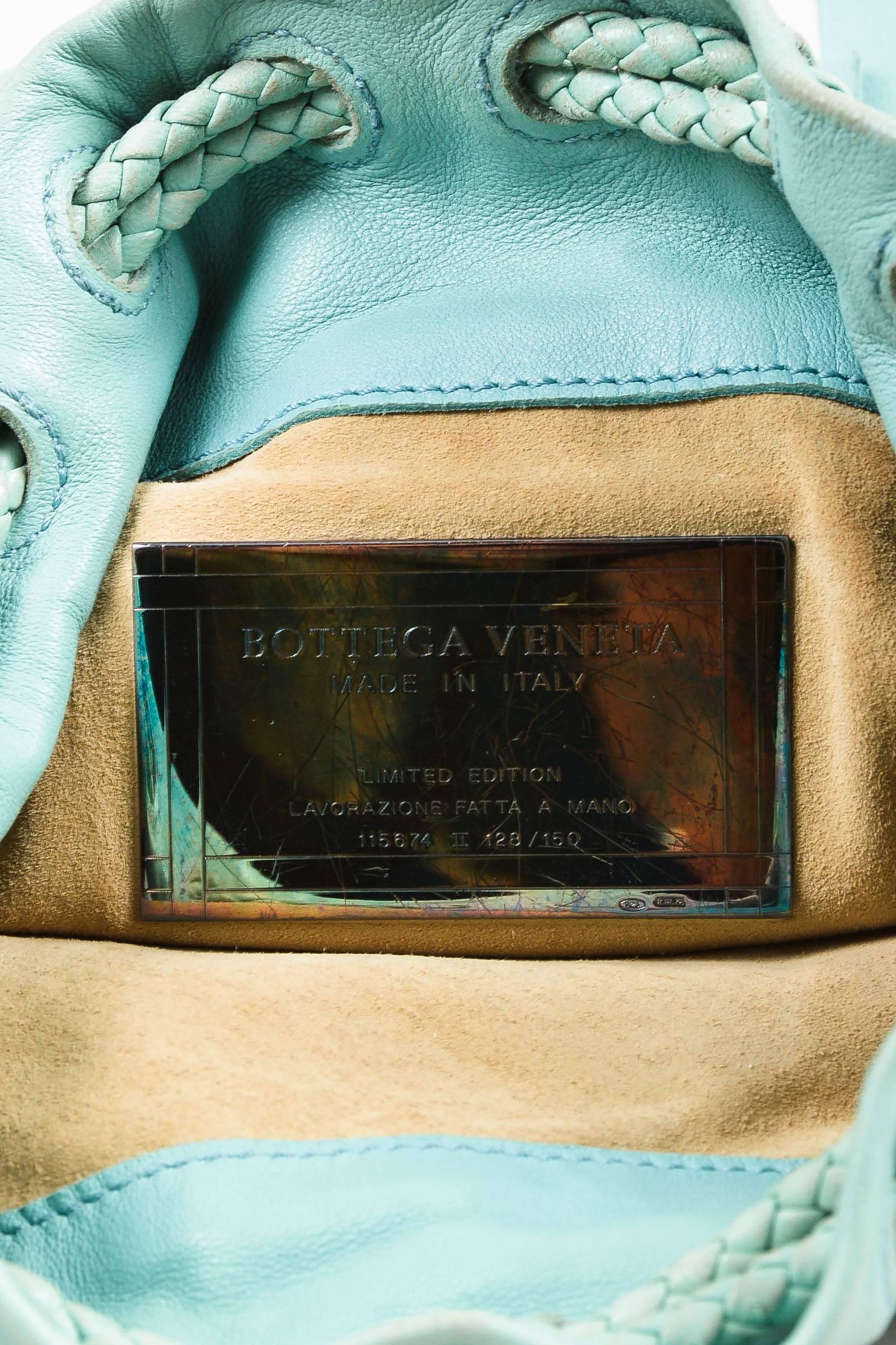 Bottega Veneta Limited Edition Mint Green Leather Fringe Mini Drawstring Bag In Good Condition In Chicago, IL
