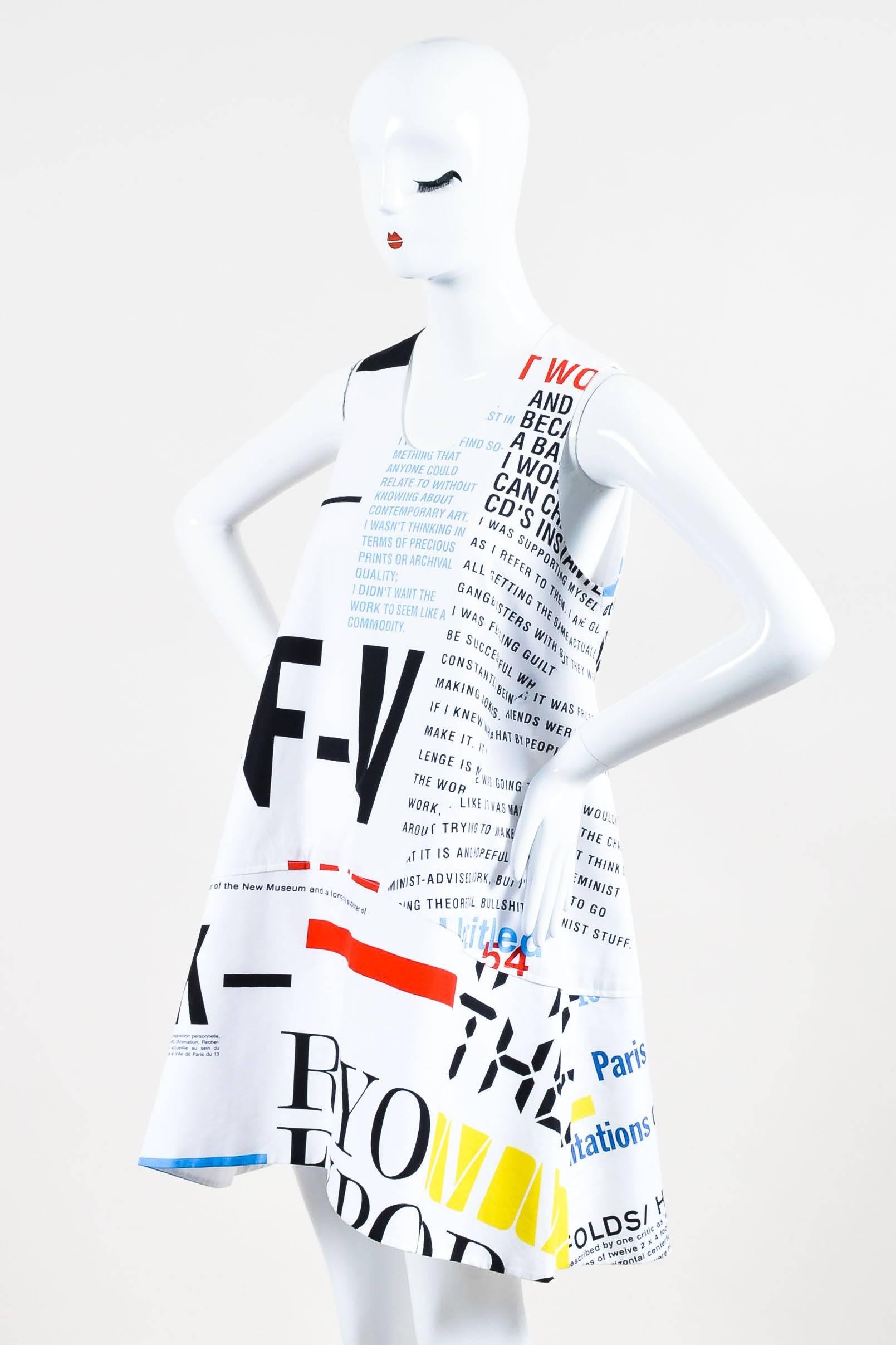 Rare special edition A-line dress. Cindy Sherman for Balenciaga circa 2010. White cotton with multicolor type print regarding art/museums. Sleeveless. Scoop U-neckline. Concealed back zip closure. Lined.

Size	
42 (IT)
10 (US) 	 

Additional