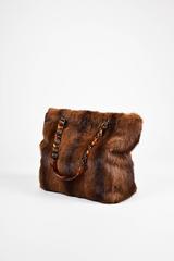 Chanel Brown Beaver Fur Tortoise Shell Chain Handle Tote Bag
