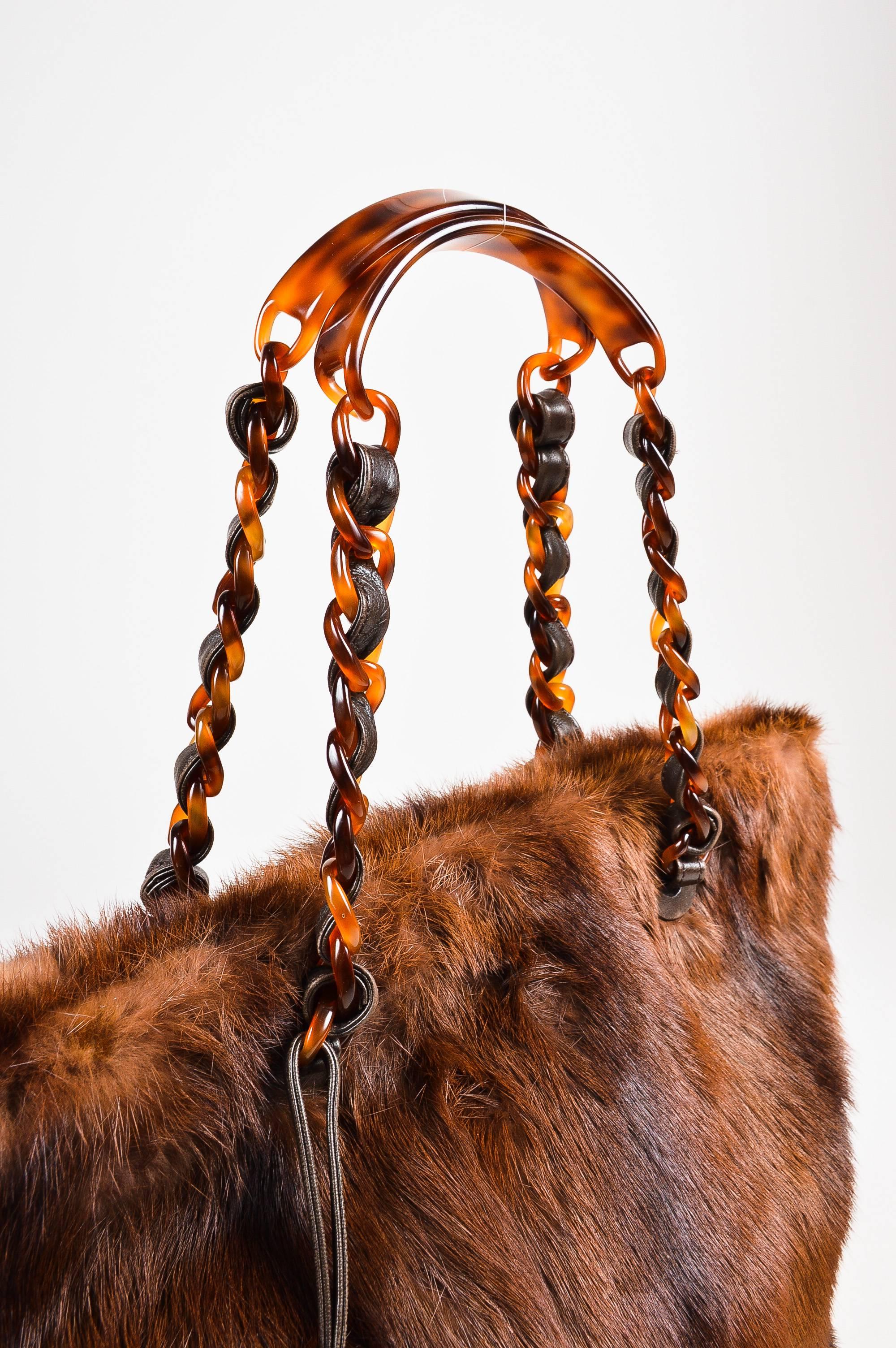 Women's or Men's Chanel Brown Beaver Fur Tortoise Shell Chain Handle Tote Bag