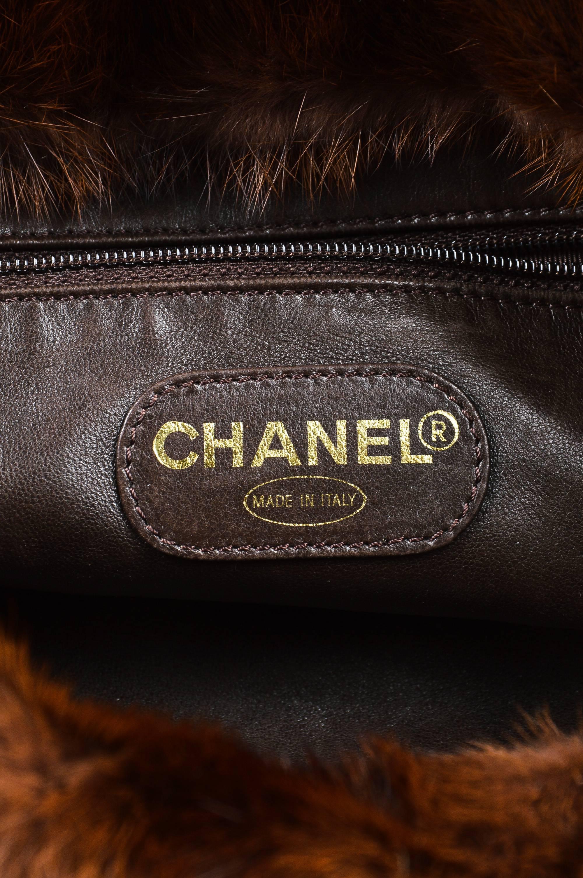 Chanel Brown Beaver Fur Tortoise Shell Chain Handle Tote Bag 2