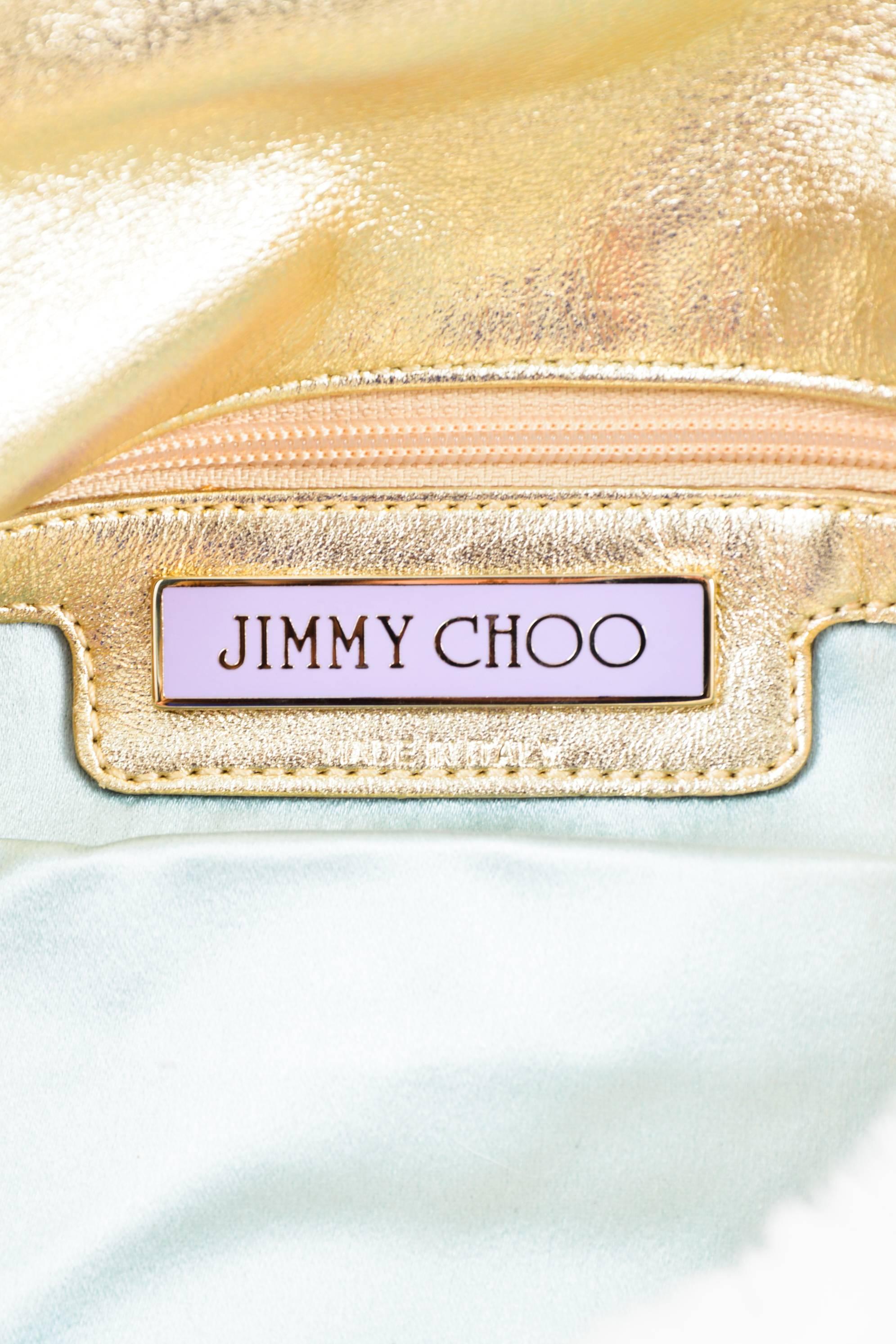 Jimmy Choo White Rabbit Fur Multicolor Beaded Gold Tone Handle 