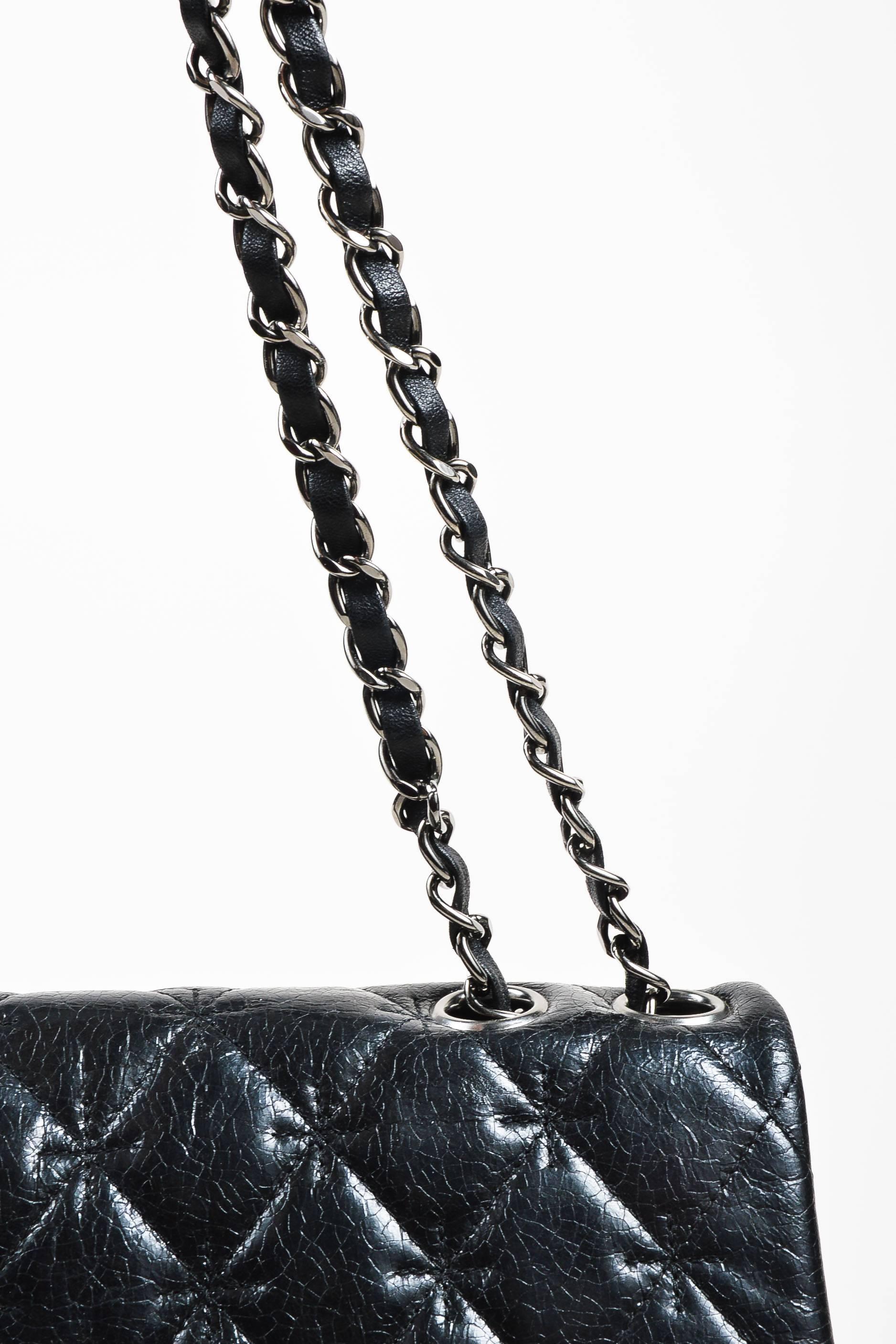 Women's Chanel Black SHW Quilted Glazed Crackled Leather Mademoiselle Chain Strap Bag For Sale