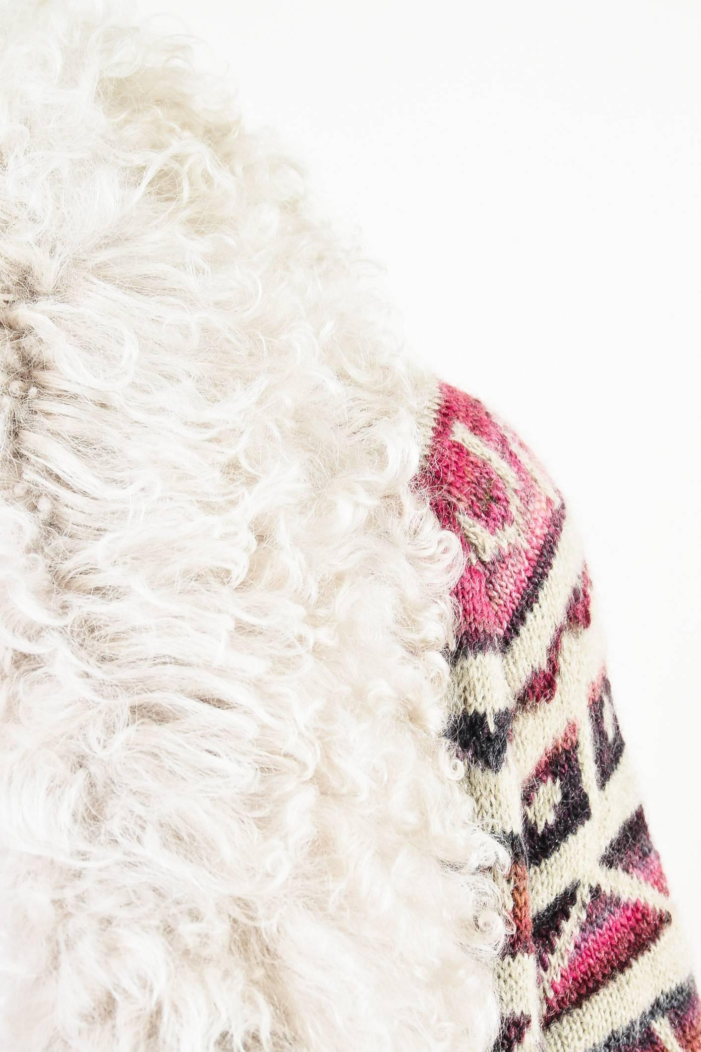 Beige Chanel 09A Multicolor Wool Mohair Cashmere Lamb Trim Long Sweater Coat Size 40 For Sale