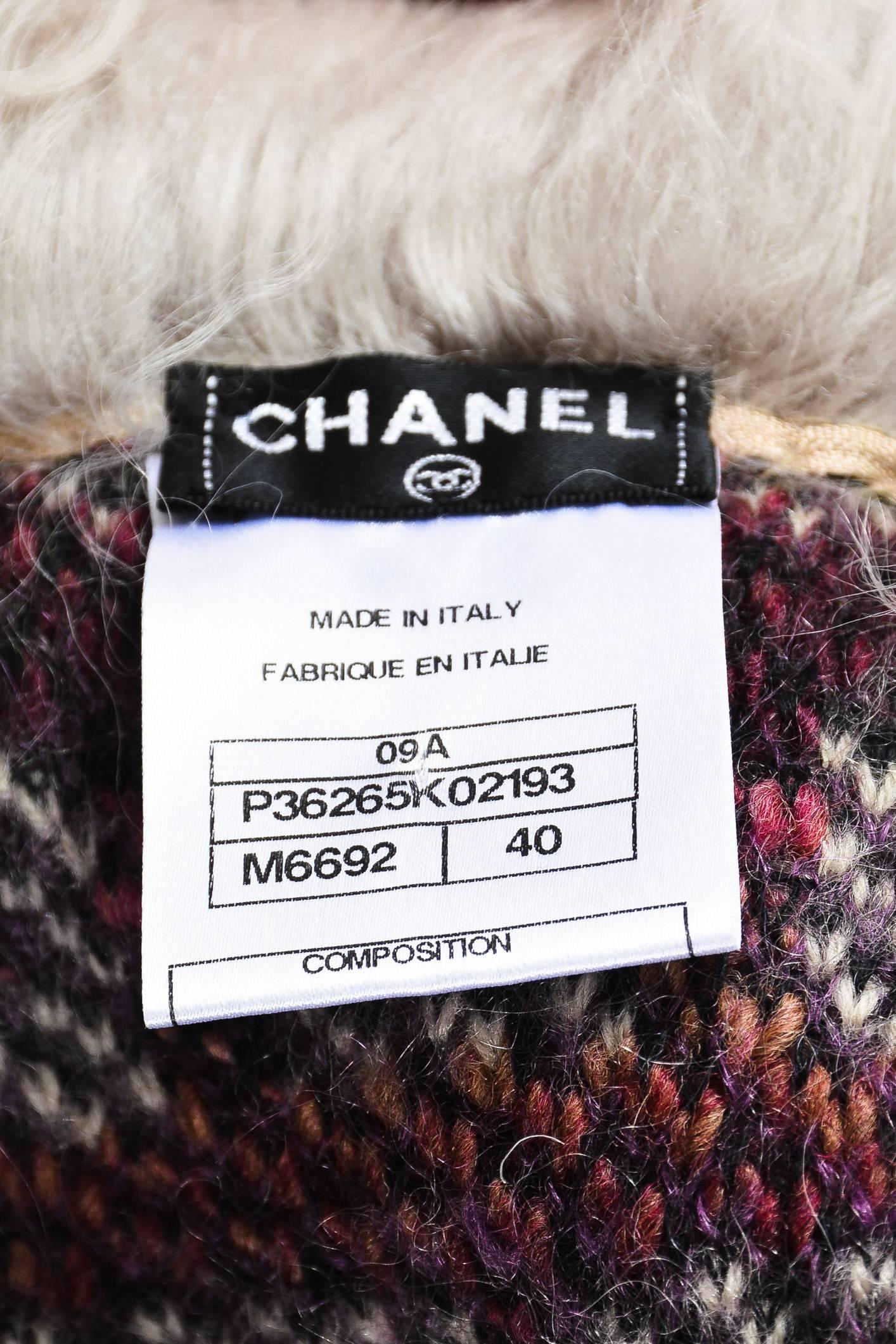 Chanel 09A Multicolor Wool Mohair Cashmere Lamb Trim Long Sweater Coat Size 40 In Excellent Condition For Sale In Chicago, IL