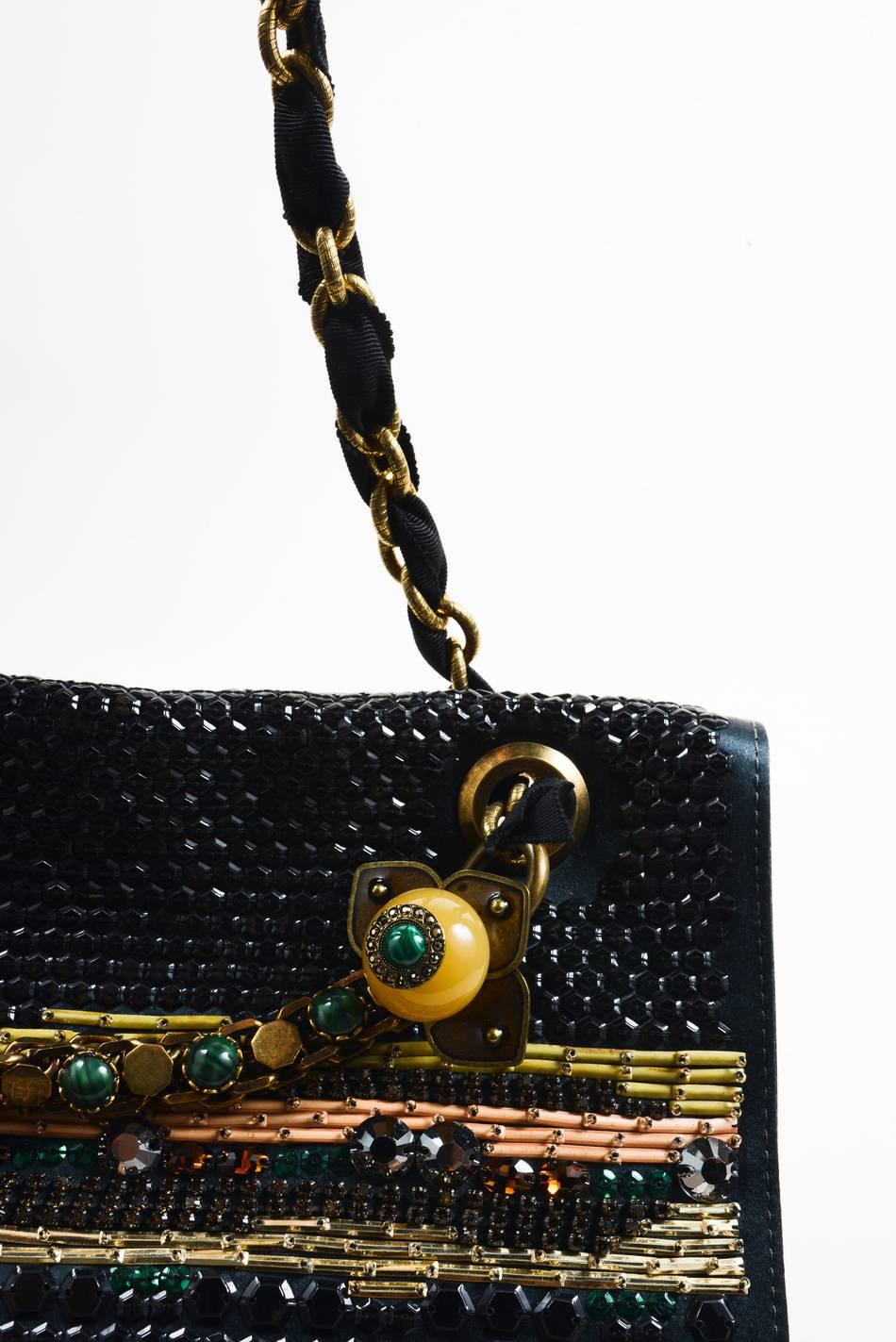 Lanvin Black Satin Bijoux Sequin Turnlock 'Happy' Shoulder Bag For Sale 1
