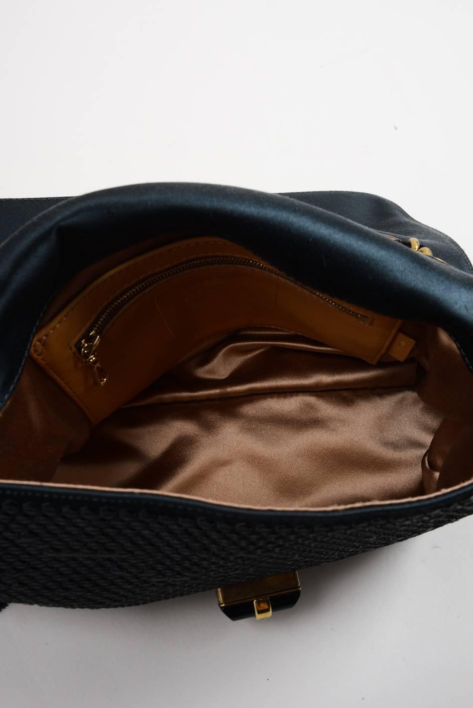 Lanvin Black Satin Bijoux Sequin Turnlock 'Happy' Shoulder Bag For Sale 2