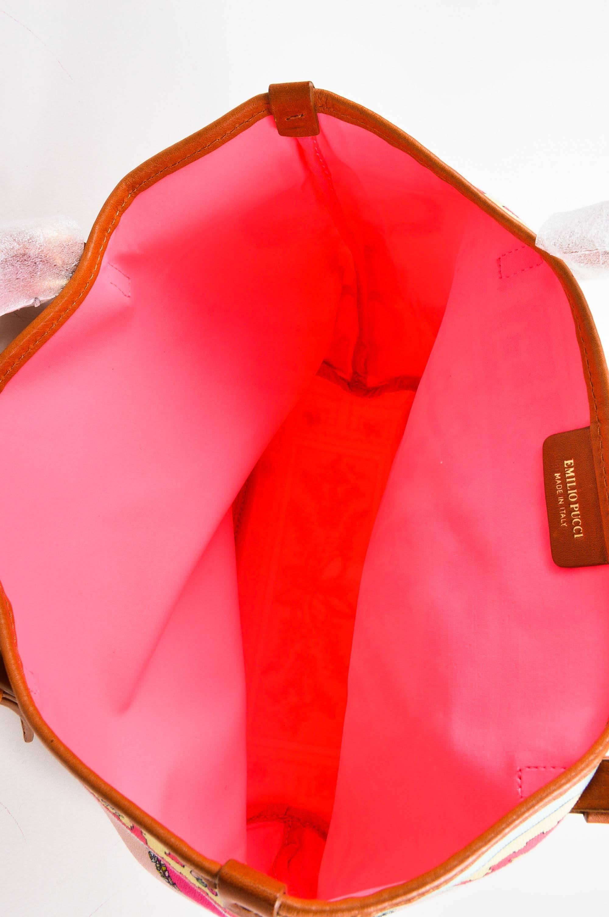 Emilio Pucci NWOT Multicolor Tan Canvas Leather Trim Printed Tote Bag For Sale 2