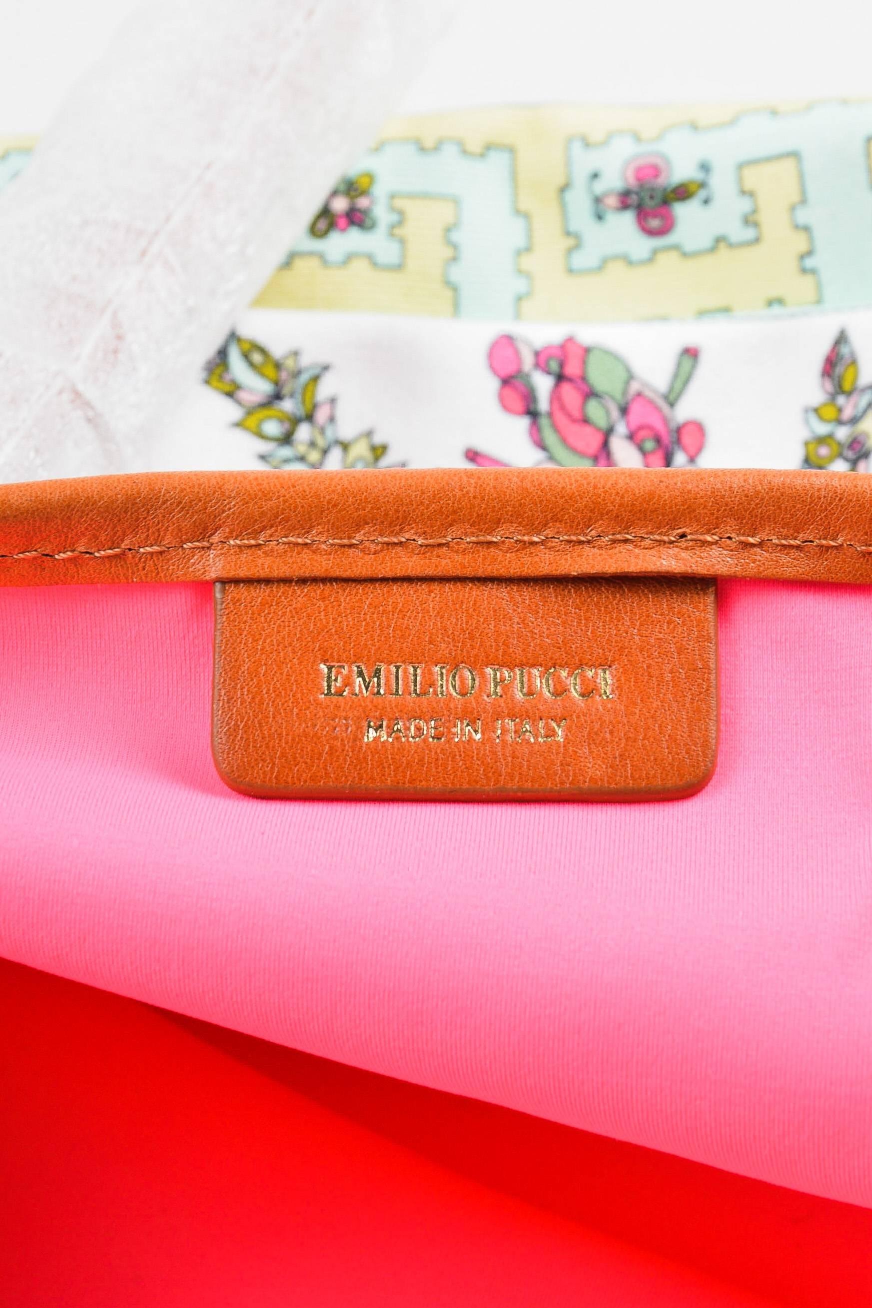 Emilio Pucci NWOT Multicolor Tan Canvas Leather Trim Printed Tote Bag For Sale 3