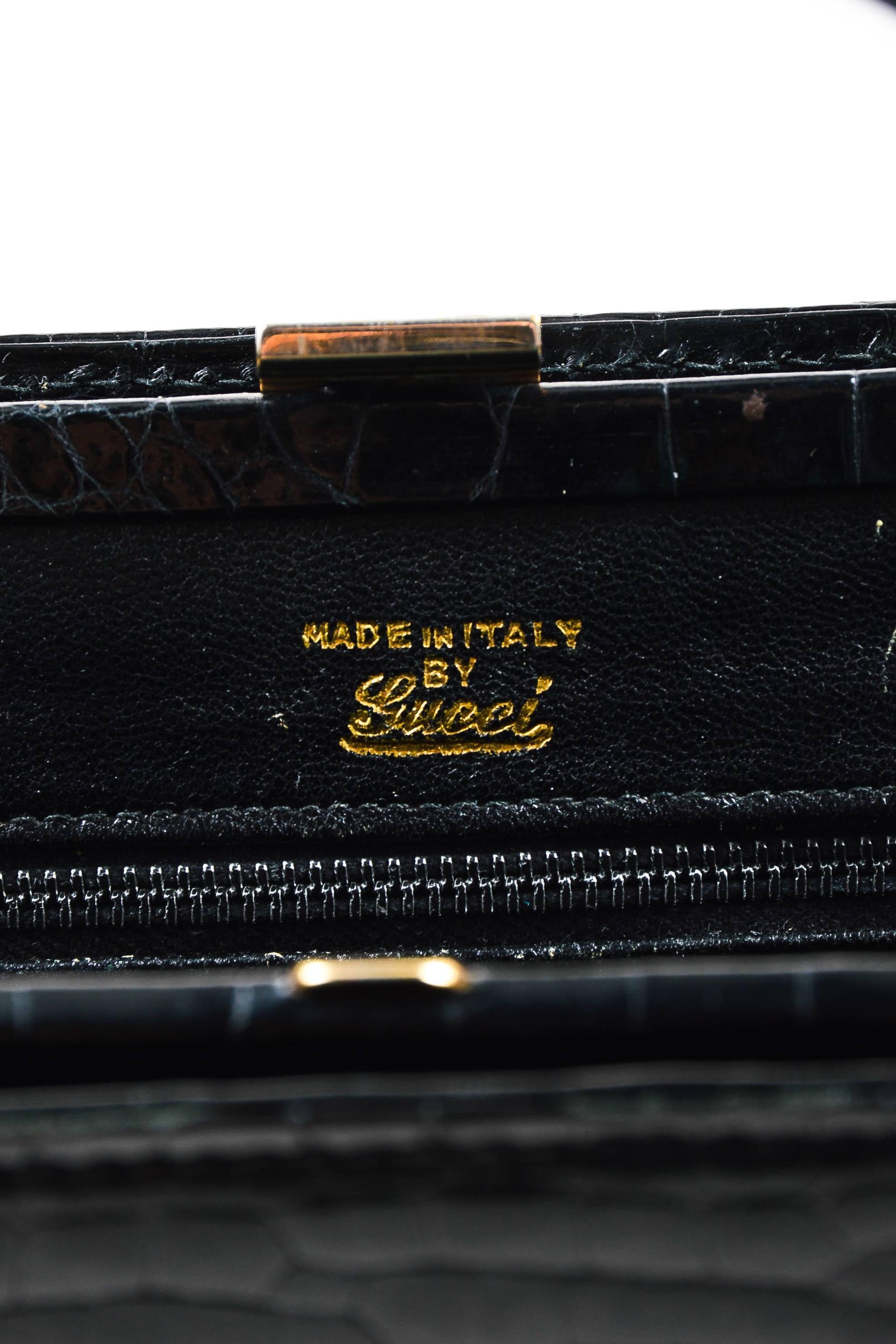 Vintage Gucci Black Crocodile Leather Structured Handbag For Sale 3