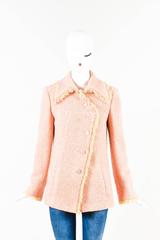 Chanel 01A Pink & Yellow Wool Tweed Fringe Trim 'COCO' Button Jacket Size 38