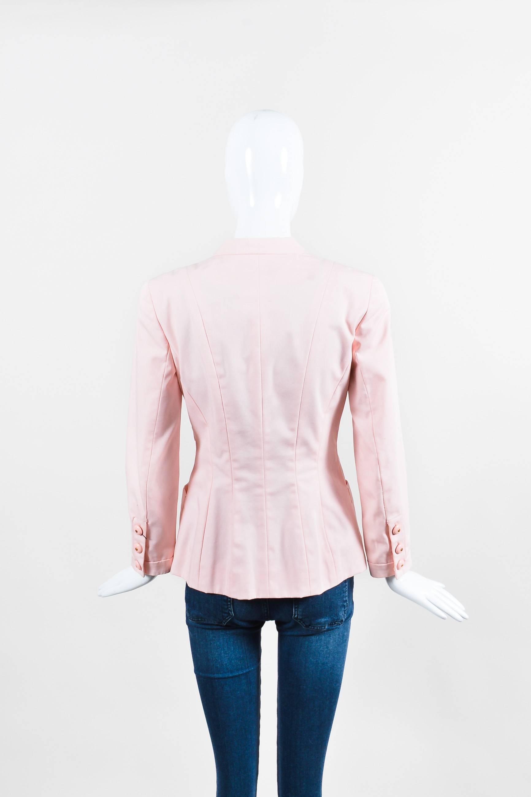 Beige Chanel Light Pink Poplin Button Up Tailored Long Sleeve Blazer Jacket For Sale