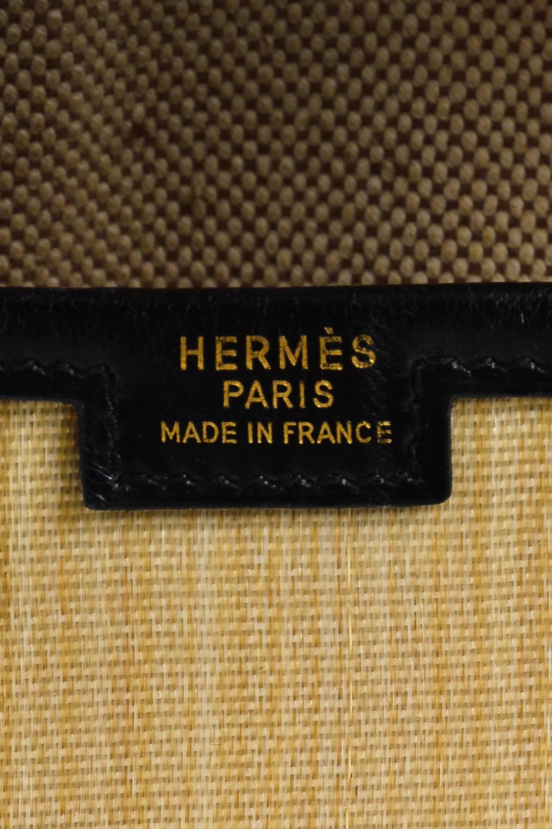 Vintage Hermes Beige & Black Canvas & Box Calf Leather 'H' 