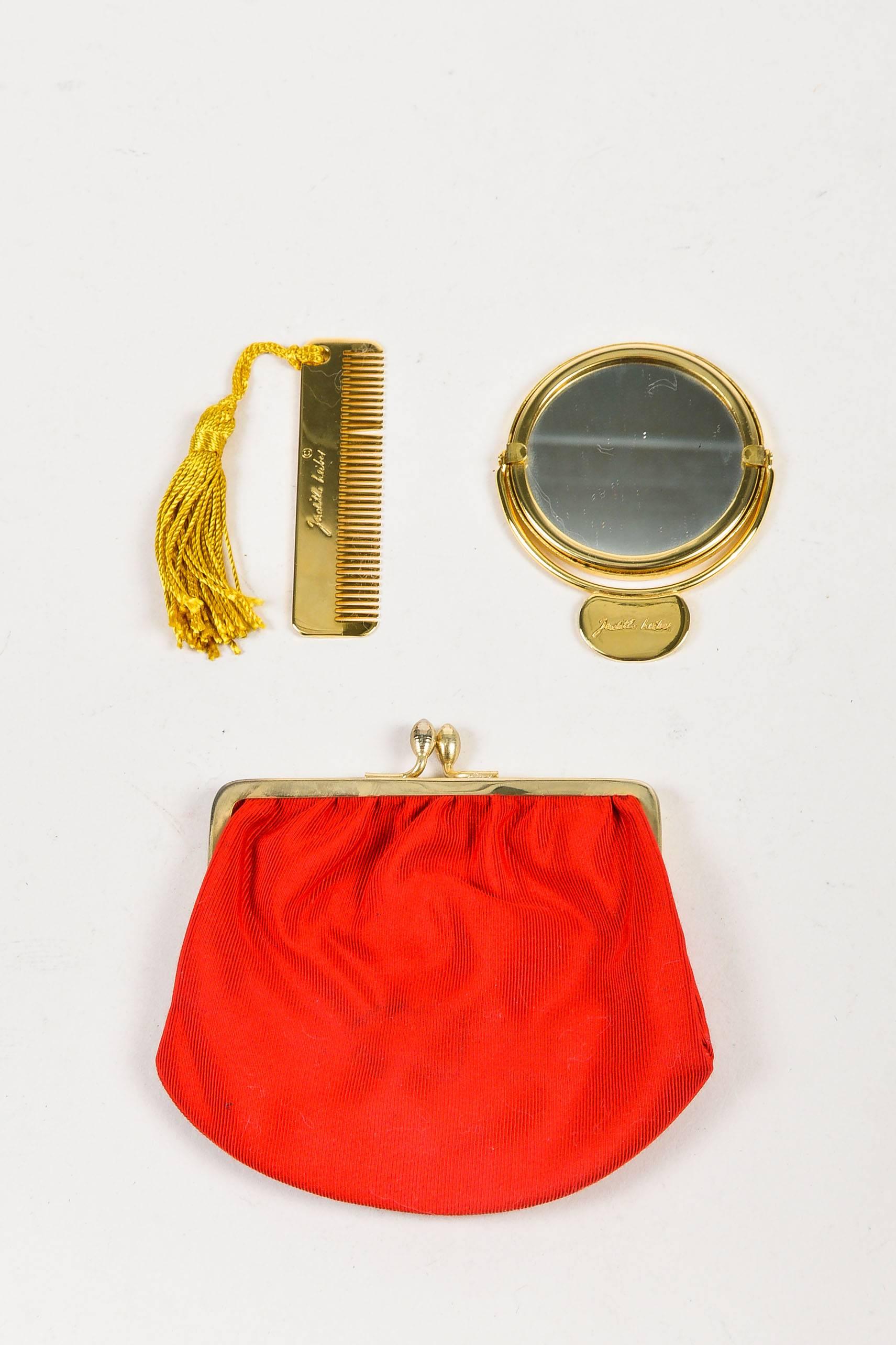 Vintage Judith Lieber Red Python Gold Tone Studded Pleated Chain Link Strap Bag  For Sale 4