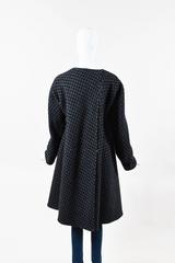 Vintage Gianfranco Ferre Black Gray Wool Leather Houndstooth Tweed Coat Size 44