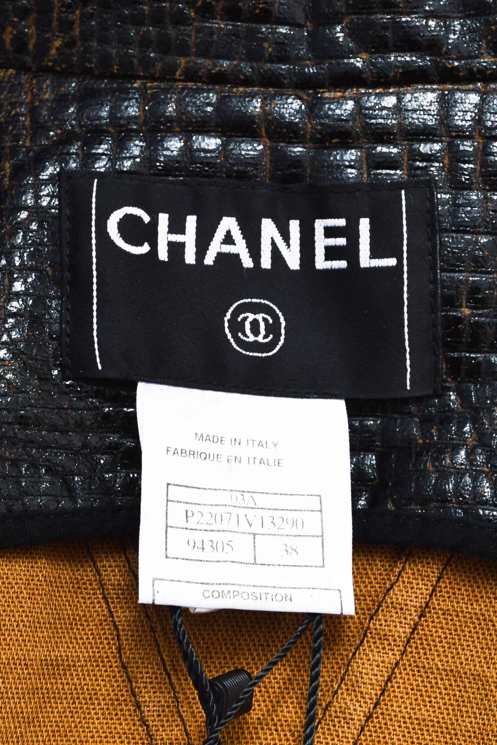 Black Chanel Runway  Brown Embossed Vegan Leather Long Sleeve Jacket Size 38 For Sale