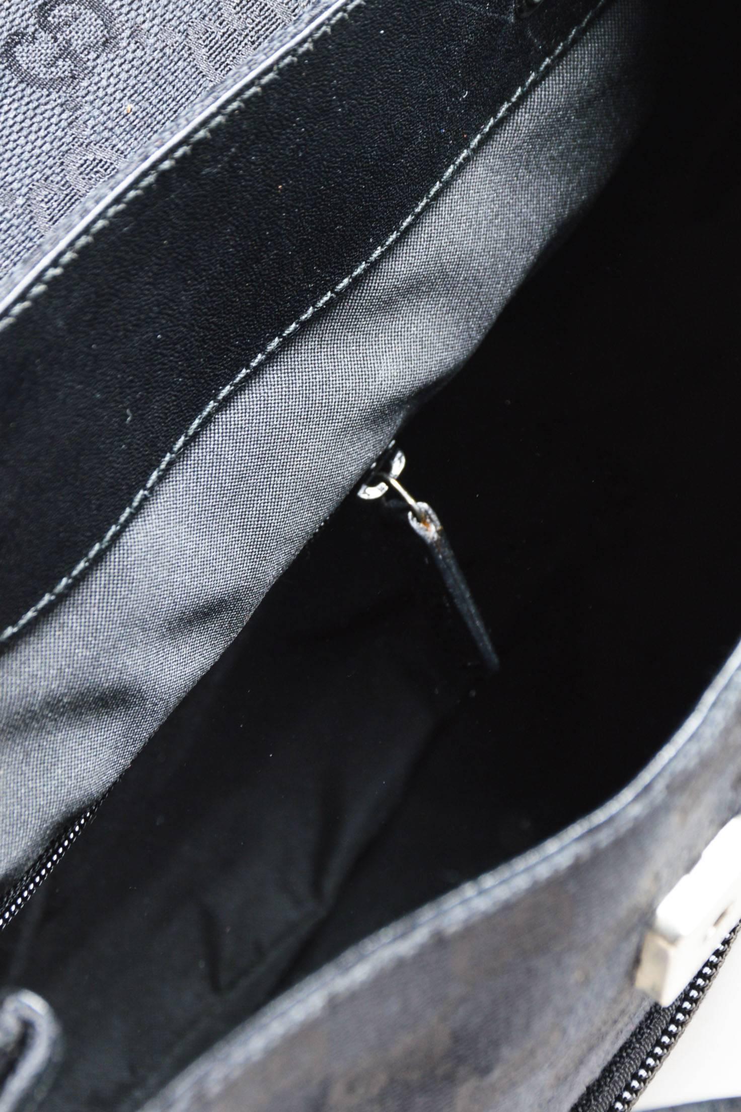 Vintage Gucci Black Canvas & Leather 'GG' Monogram Drawstring Mini Backpack For Sale 3