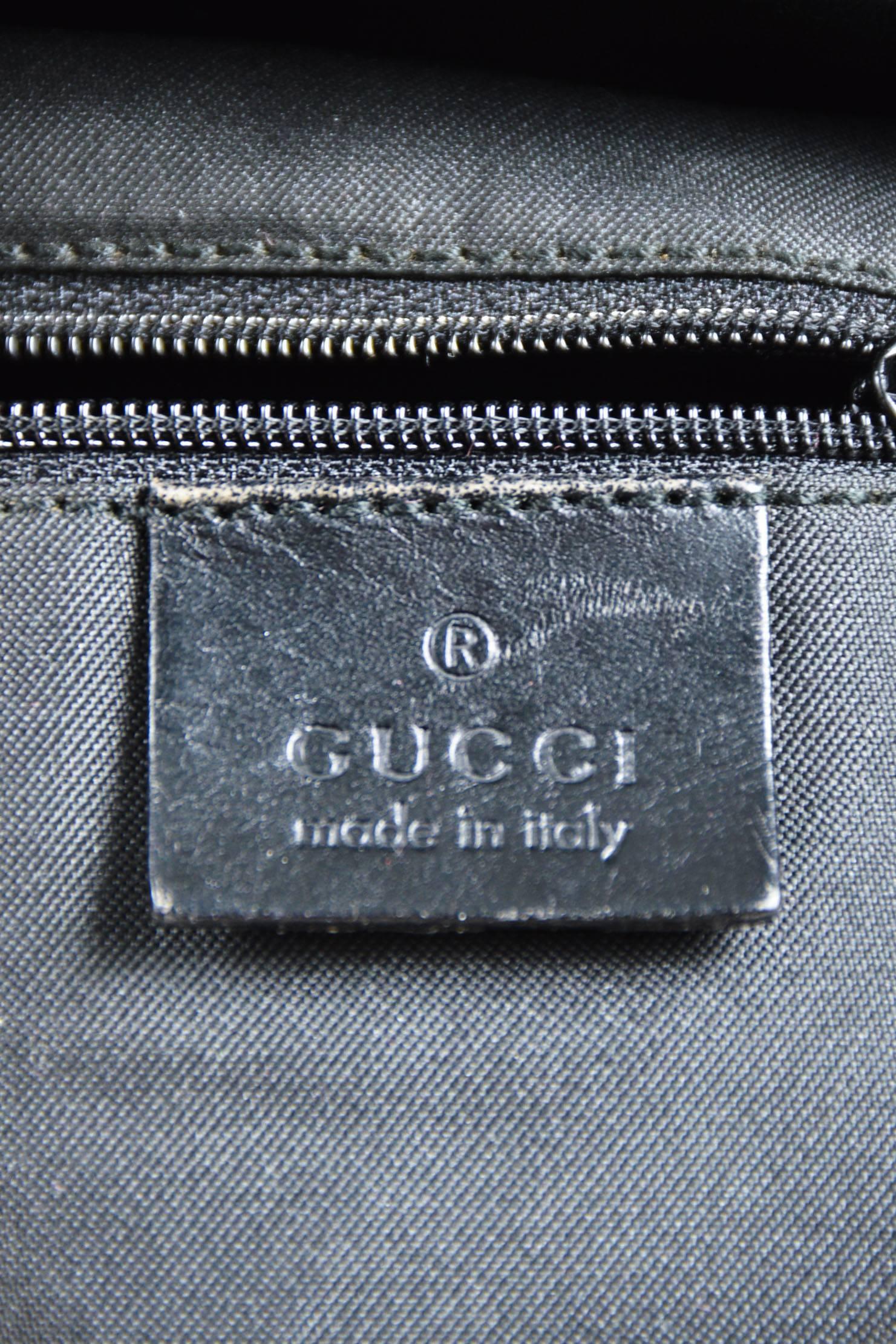 Vintage Gucci Black Canvas & Leather 'GG' Monogram Drawstring Mini Backpack For Sale 4