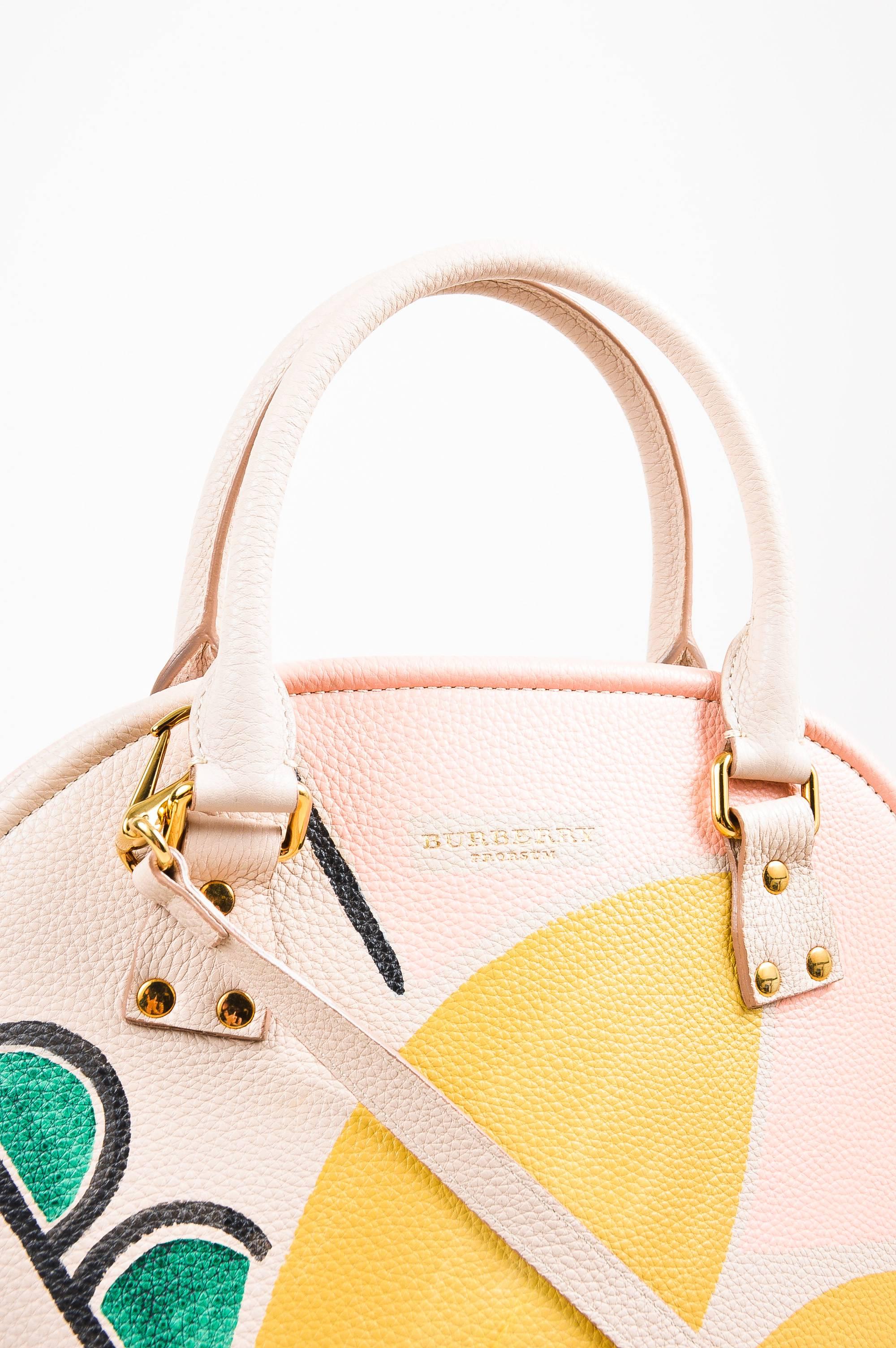 Women's Burberry Prosum Beige Pink Green Pebbled Leather 
