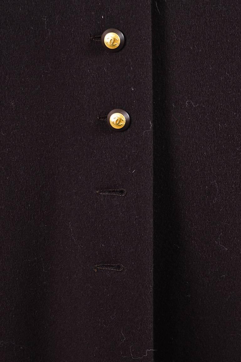 Black Vintage Chanel Boutique Dark Brown Cashmere & Wool 'CC' Buttons Long Coat SZ 40 For Sale