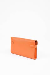Hermes NIB Orange "Feu" Gold Plated Chevre Mysore Leather Long "Kelly" Wallet