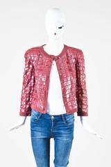 Chanel Burgundy Cashmere Iridescent Sequin Long Sleeve Cardigan Size 40
