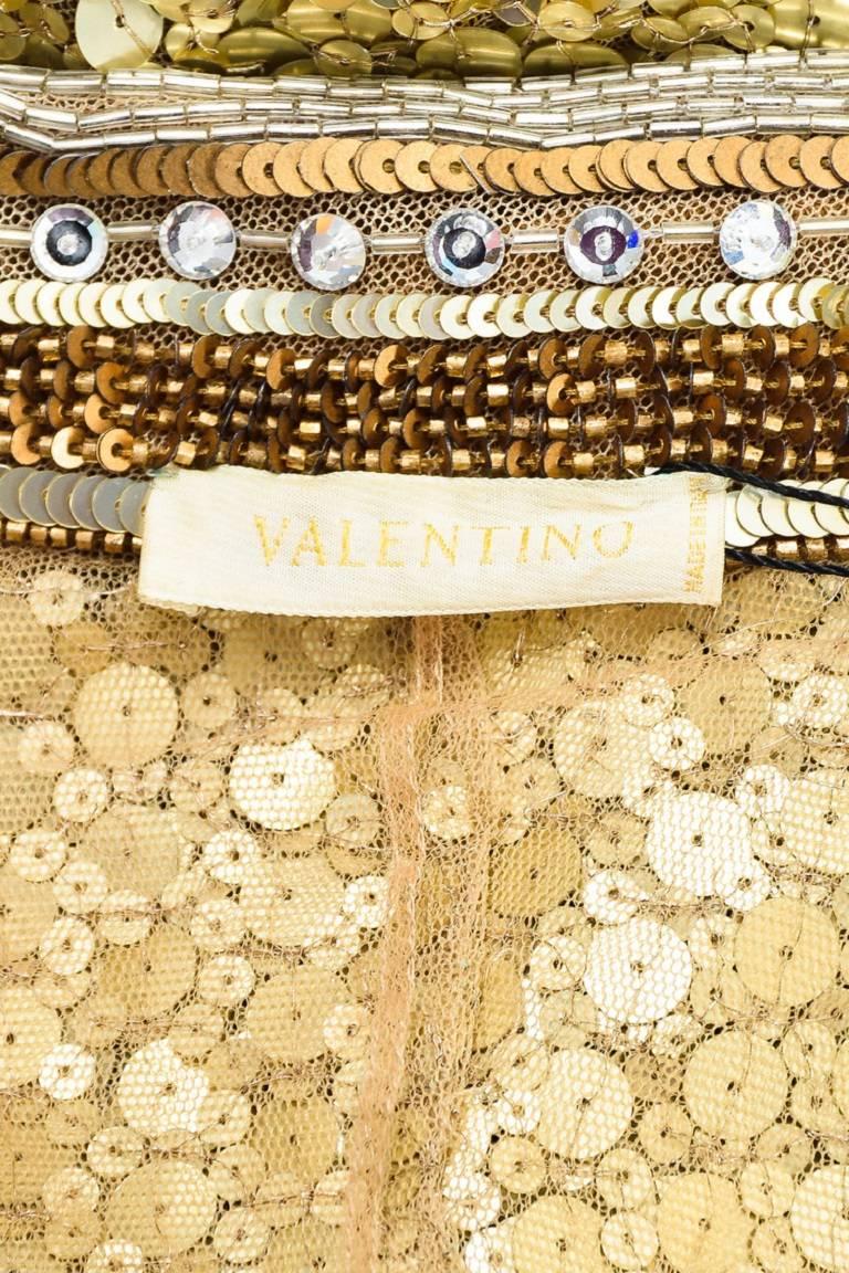 Vintage Valentino Gold Silver Sequin & Beaded Collared Cap Sleeve Top Size 8 In Good Condition For Sale In Chicago, IL
