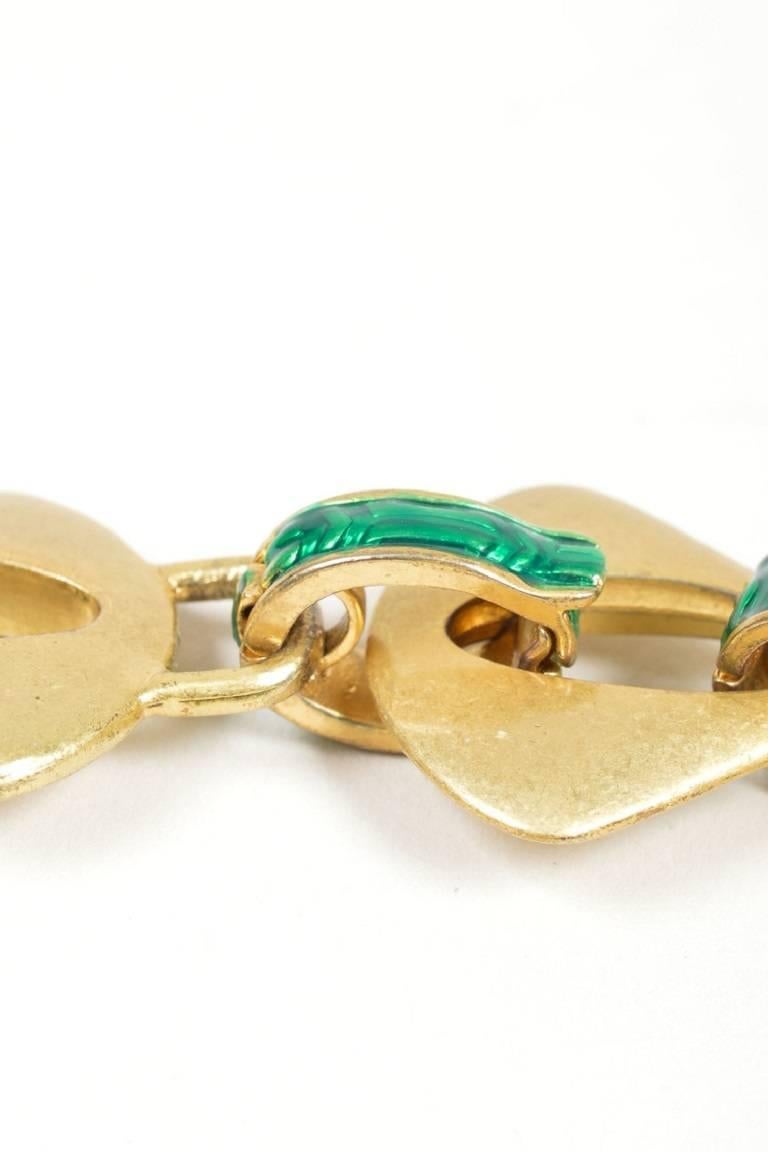 Women's Vintage Gold Tone Green Enamel Crystal Stone Geometric Pendant Chain Necklace For Sale