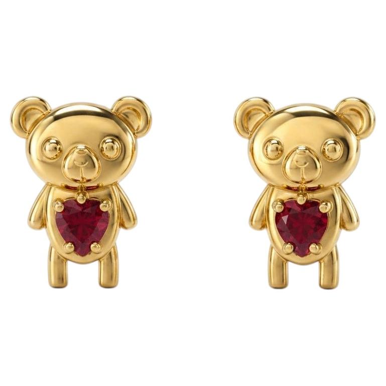 Pendientes de oso de peluche en oro de 14 quilates.