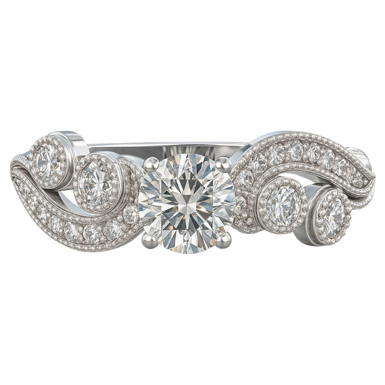 Rund geschliffener Vintage Moissanit Verlobungsring aus 14k Gold