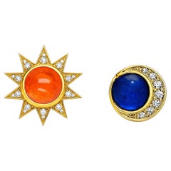 Sun and moon, day and night earrings studs