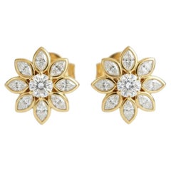 14K Yellow Gold Moissanite Daisy Flower Earrings studs