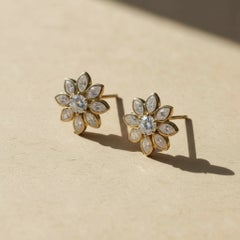 14K Yellow Gold Moissanite Daisy Flower Earrings studs