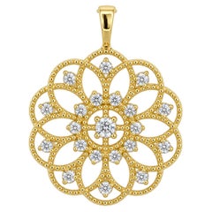 14k Gold Floral Pattern Openwork Pendant.