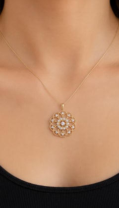 14k Gold Floral Pattern Openwork Pendant.