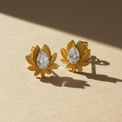 Pear-Cut Moissanite Lutus Flower earrings studs, Silver, gold