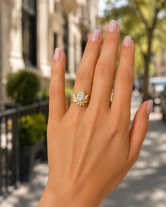 Pear-Cut Moissanite Two-Piece Lotus Ring, Silver, gold