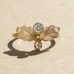 Art Nouveau–Inspired Moissanite and Pearl Botanical Ring in 14k Gold