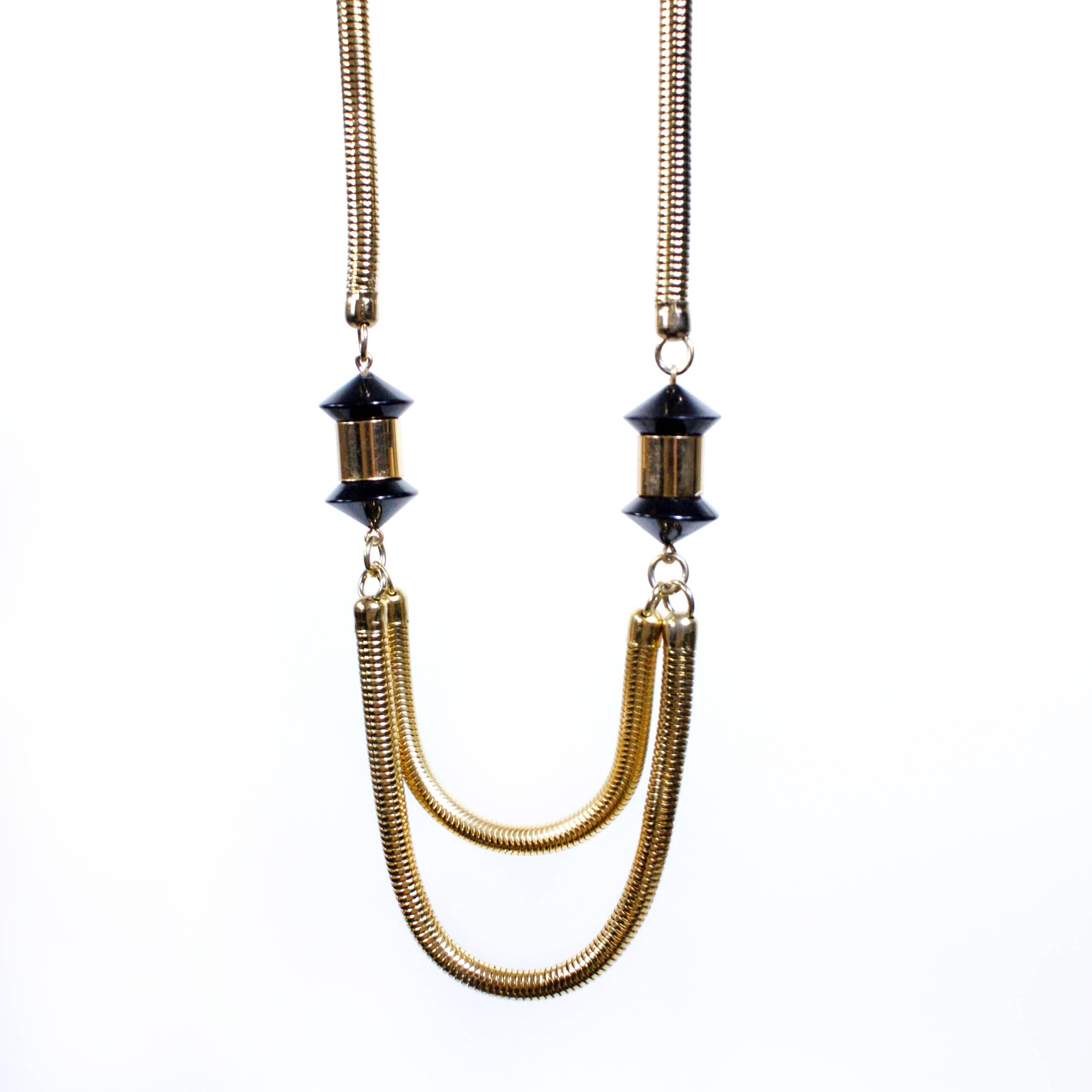 Two Tier Snake Chain Necklace With Lucite Pendants 
14