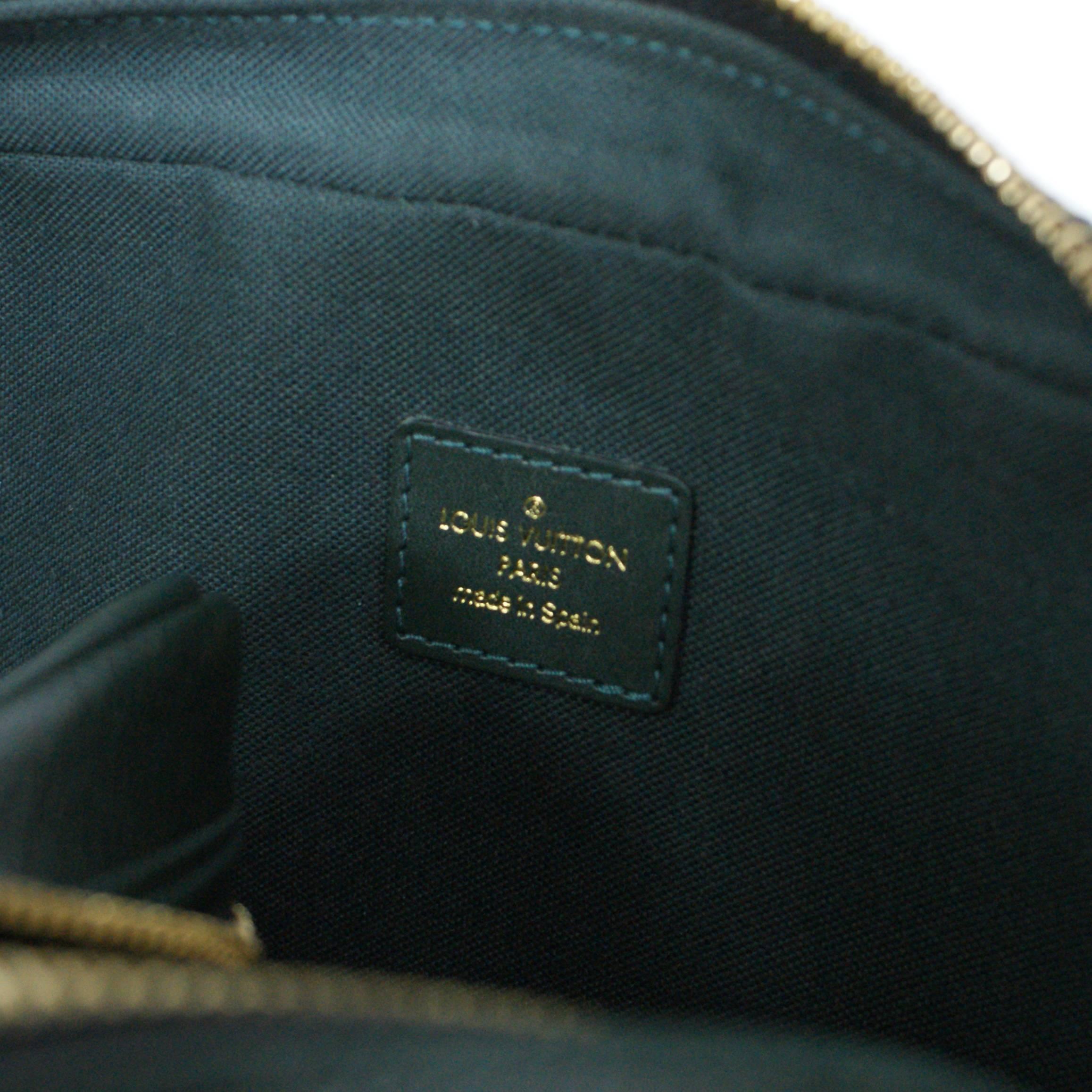 Black Louis Vuitton Dark Green Leather Wristlet Clutch