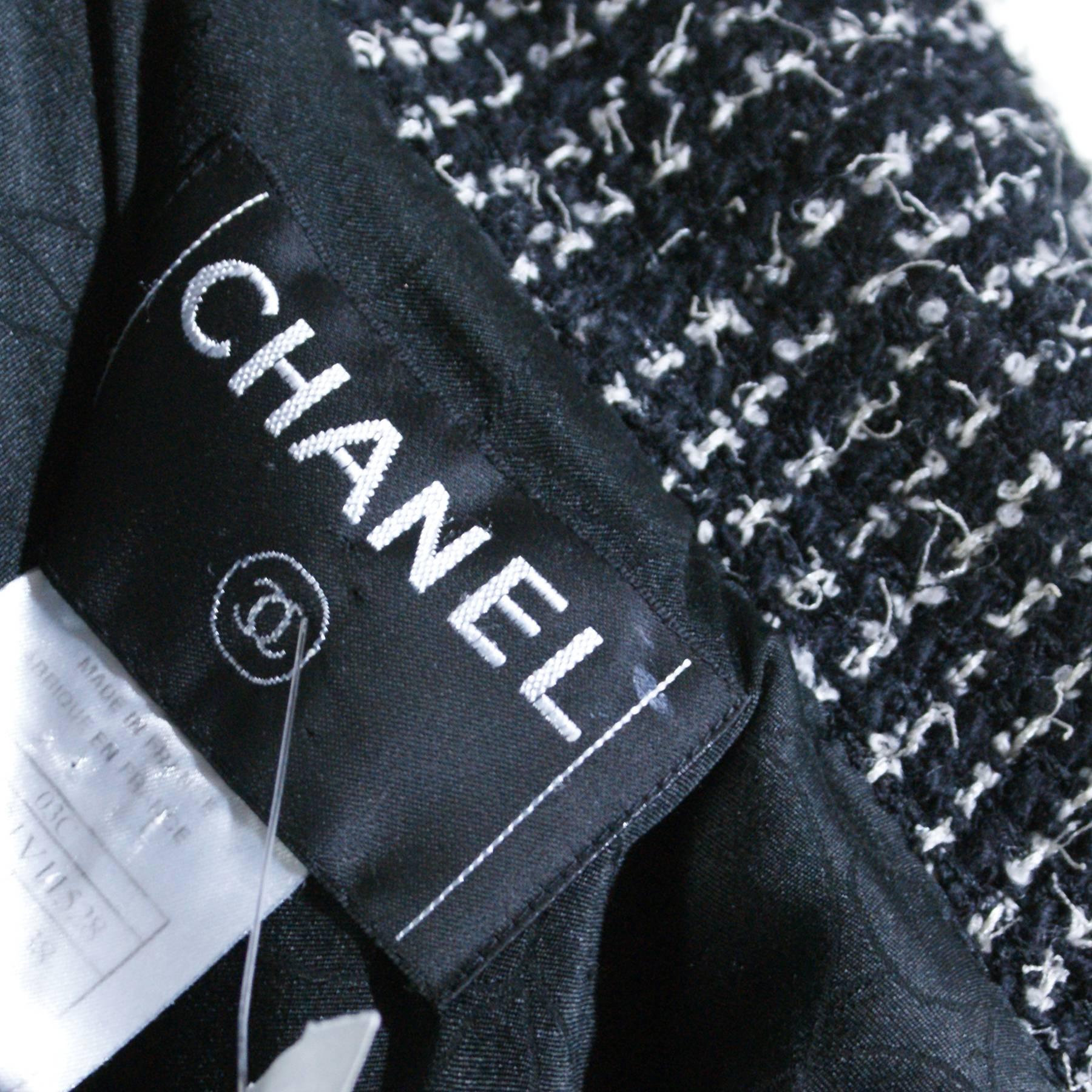 Chanel Black And White Tweed Two Piece Skirt Suit  In Excellent Condition For Sale In Narberth, PA