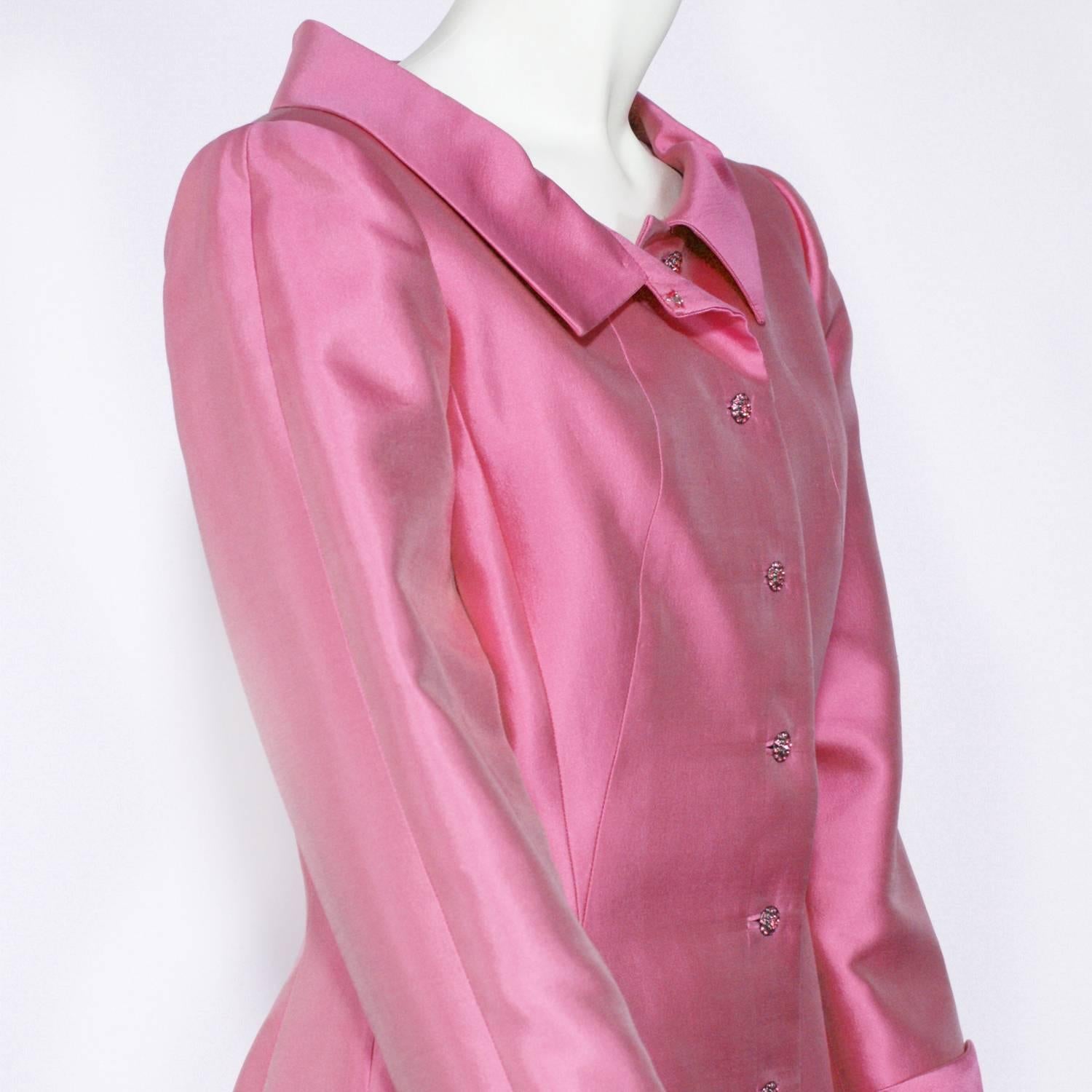 Oscar de la Renta Pink Button Down Coat In Excellent Condition For Sale In Narberth, PA