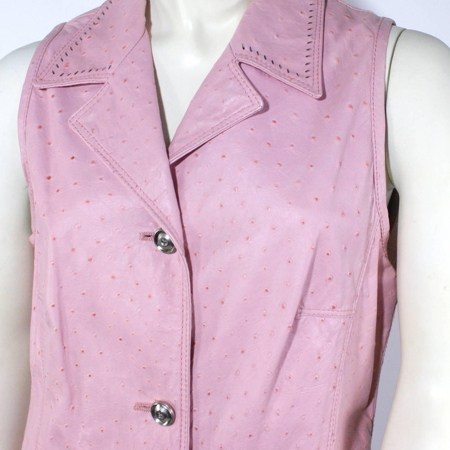Gianfranco Ferre Pink Ostrich Leather Vest In Excellent Condition For Sale In Narberth, PA